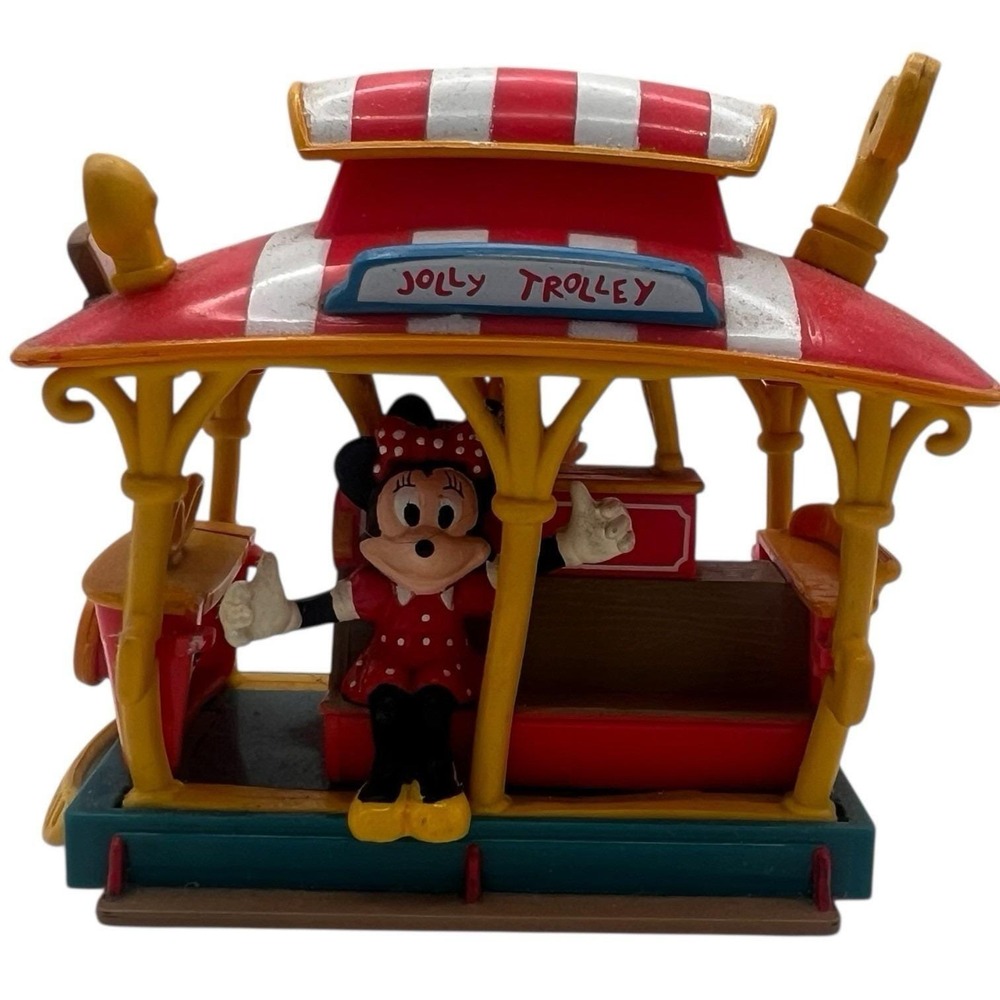 Disney's Toon Town Jolly Trolley Mickey Mouse And Minnie Pullback Toy Vintage